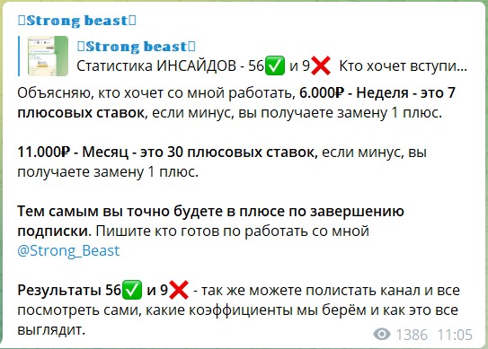 Подписки на канале Telegram Strong Beast