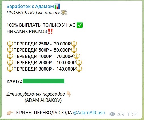 Инвестиции на канале Telegram Заработок с Адамом