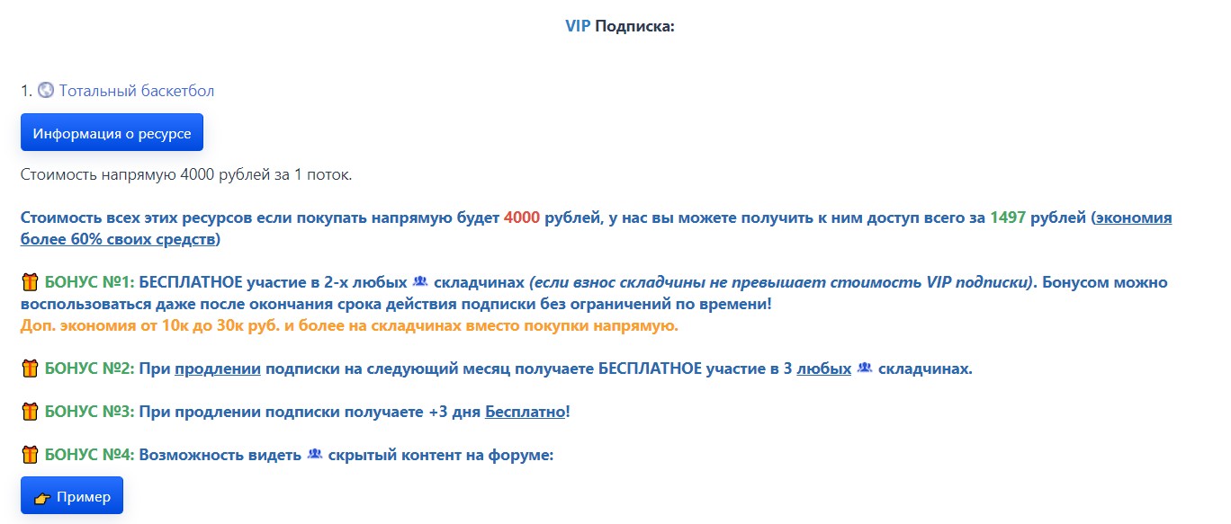 Подписка VIP на ресурсе СкладБет сом
