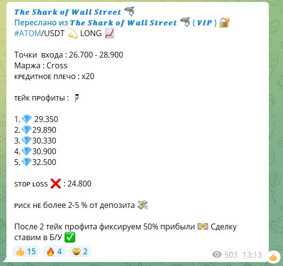Бесплатные сигналы на канале Telegram The Shark of Wall Street