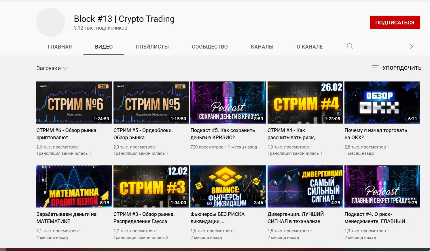 Канал YouTube Block #13 Crypto Trading