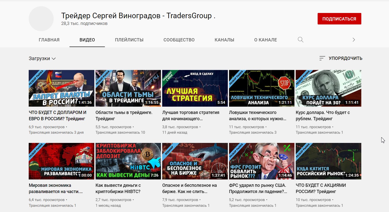 Канал YouTube Трейдер Сергей Виноградов – TradersGroup