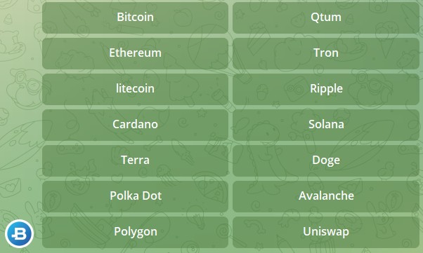 Список крипты в боте Telegram BitBay Trade