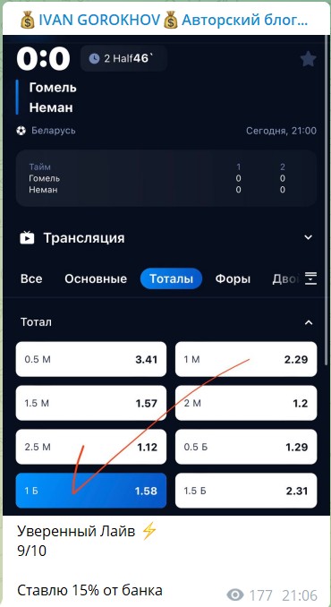 Бесплатные ставки на канале Telegram IVAN GOROKHOV