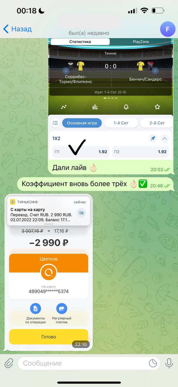 Стоимость валуя на канале Telegram Tsvetkoff