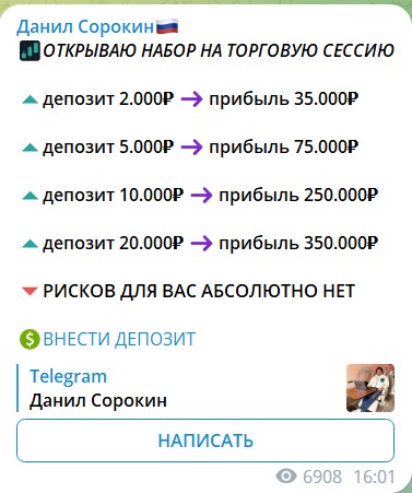 Инвестиции на канале Телеграм Данил Сорокин