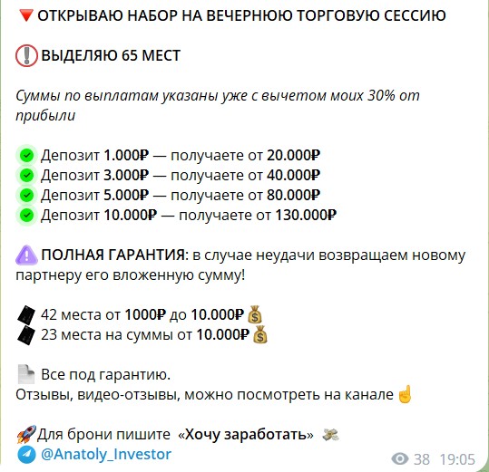Торговые сессии на канале Телеграм Anatoliy Invest