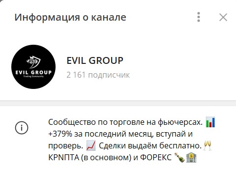 Статистика сигналов на канале Телеграм EVIL GROUP