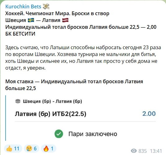 Бесплатные ставки на канале Телеграм Kurochkin Bets
