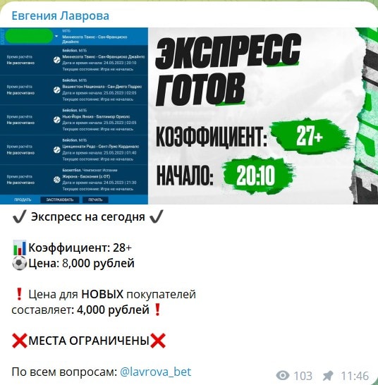 Платные экспрессы на канале Телеграм Евгения Лаврова