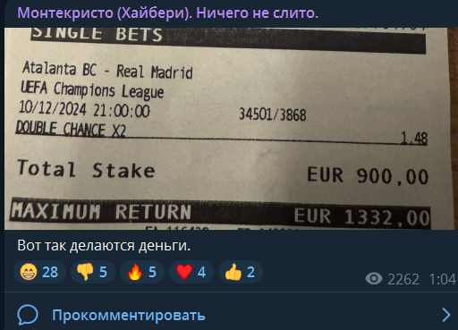 Отчет о выигрыше