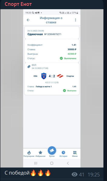 Отчет о выигрыше