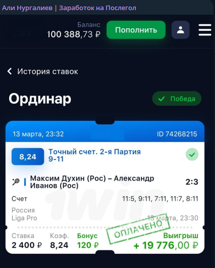 Отчет о выигрыше