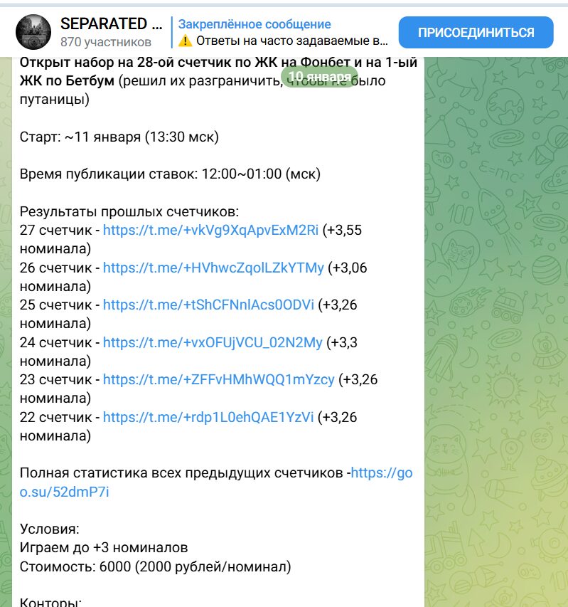 Обзор ТГ-канала Separated Bets