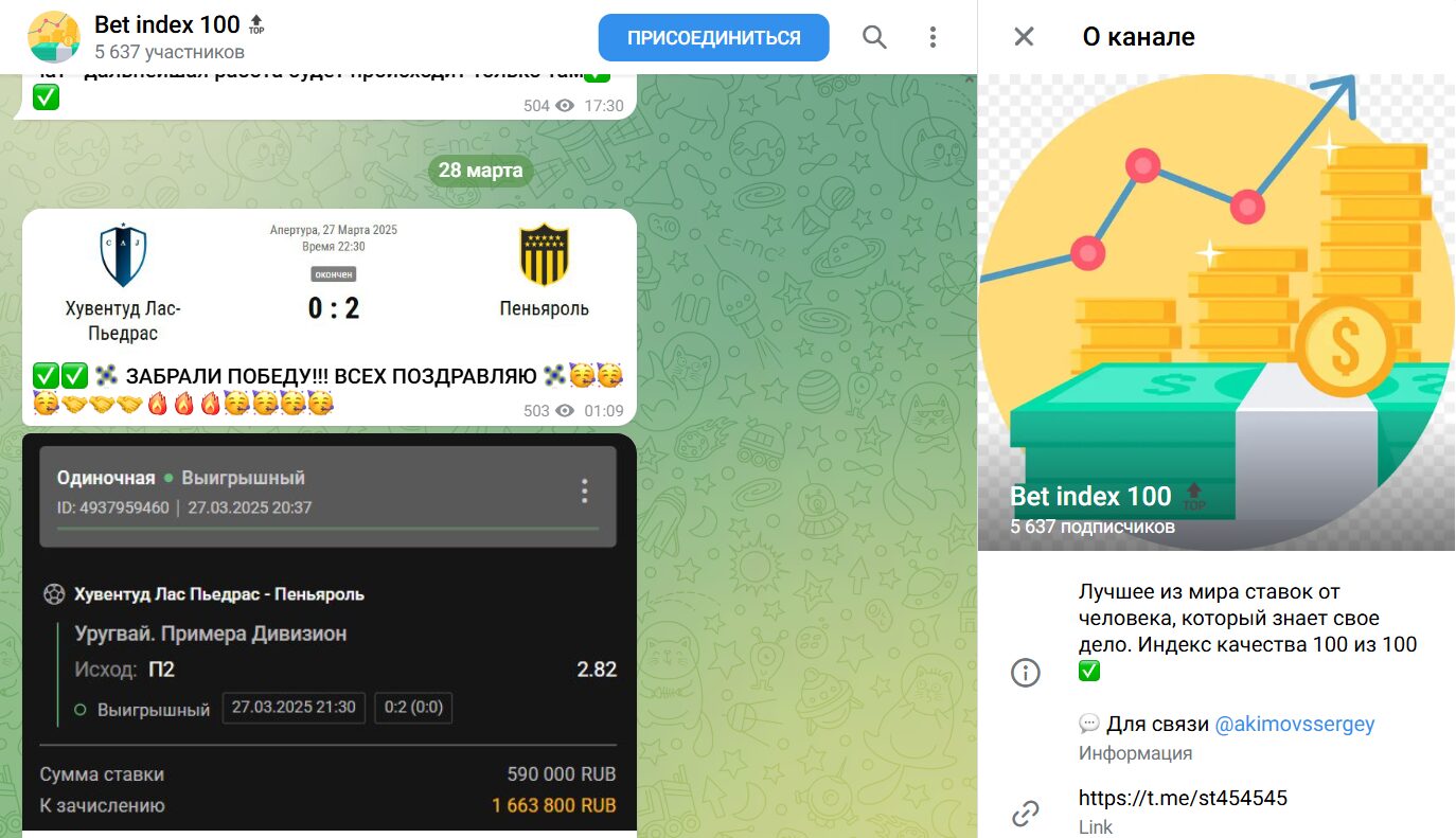 ТГ-канал Bet index 100