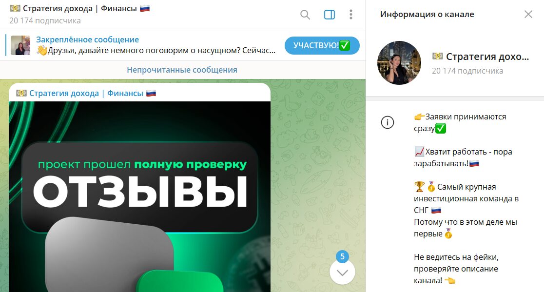Общая информация по каналу Стратегия Дохода Финансы