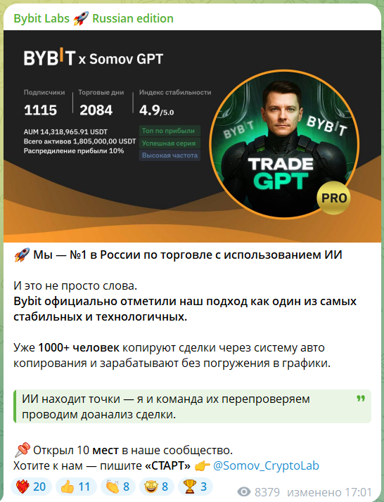 Статистика по копитрейдингу на канале Ильи Сомова