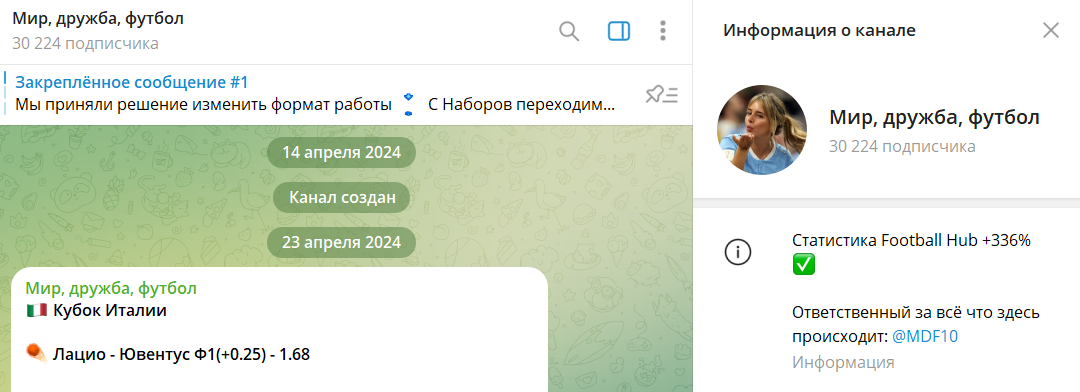 Вводная информация по каналу Telegram Мир Дружба Футбол