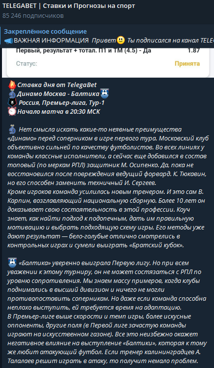 Обзор ТГ-канала TELEGABET