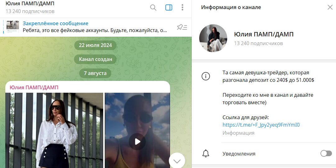 Информация по телеграм-каналу Юлия ПАМП ДАМП