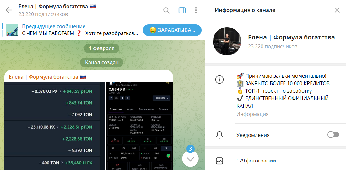 Канал в телеграмме Елена Формула богатства подписчики, активность