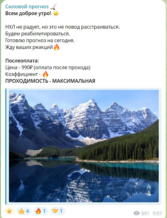 Стоимость ставки с телеграм-канала Силовой прогноз