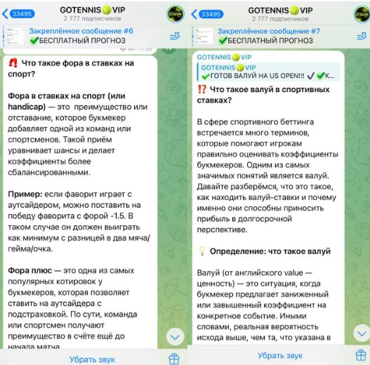Статистика на канале в телеграмме GOTENNIS.VIP