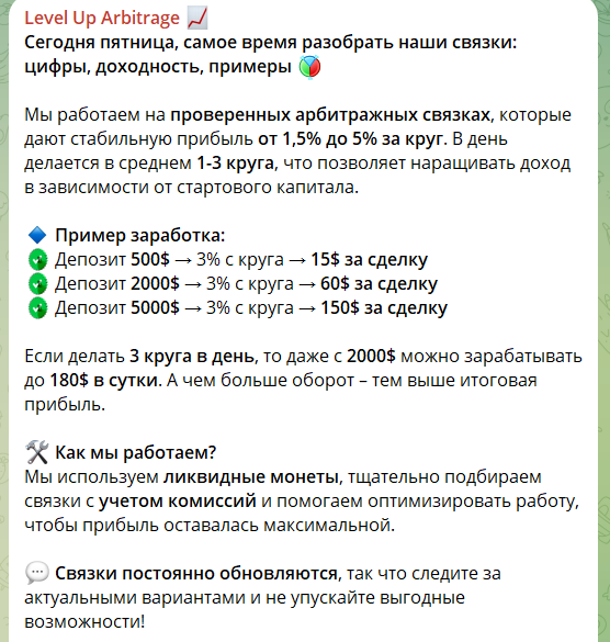 Направление деятельности на канале Level Up Arbitrage