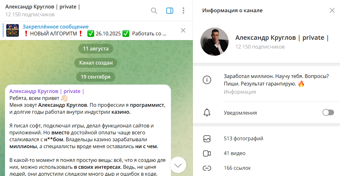Общие данные по telegram каналу Александр Круглов private