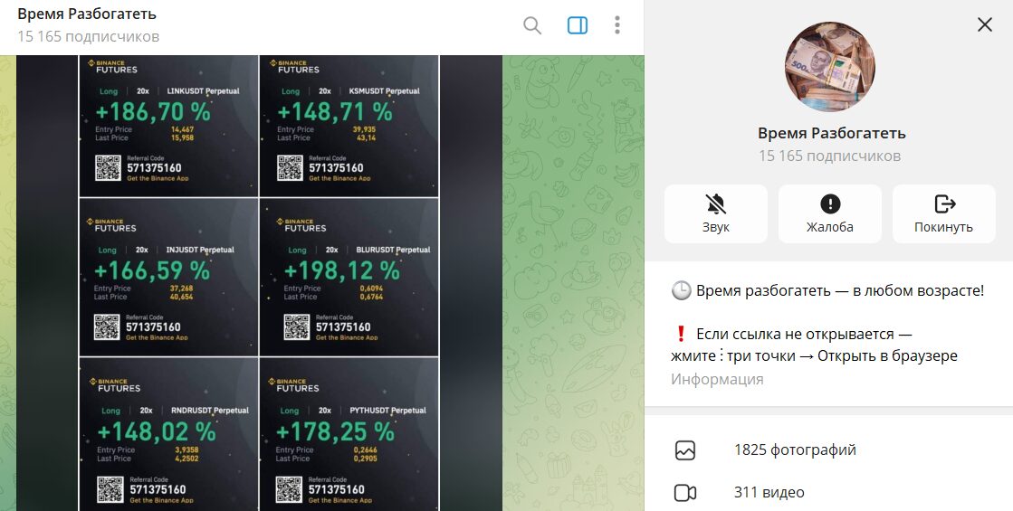 Вводные данные по телеграмм каналу Время разбогатеть