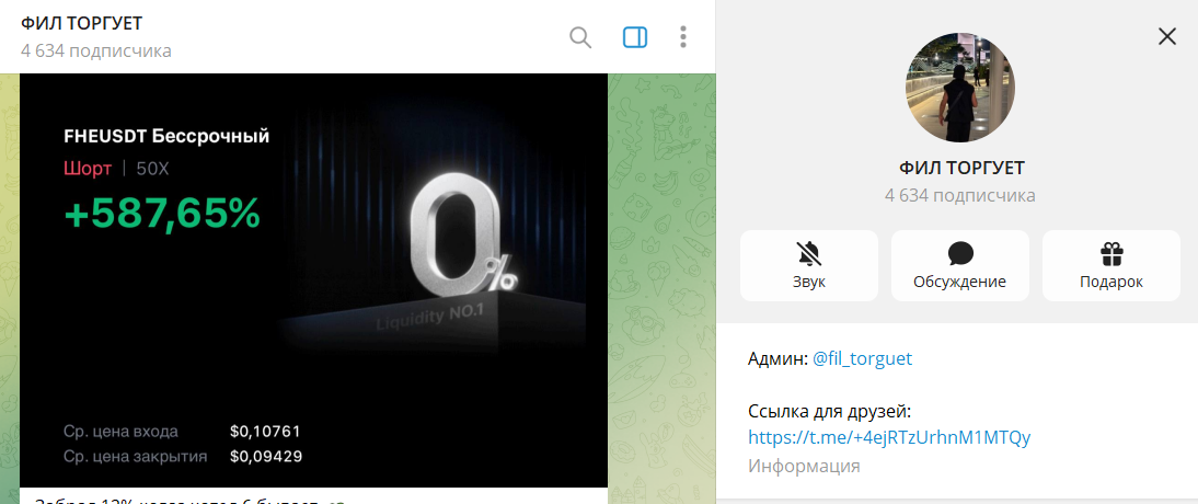 Дата регистрации канала в телеграмме Фил торгует