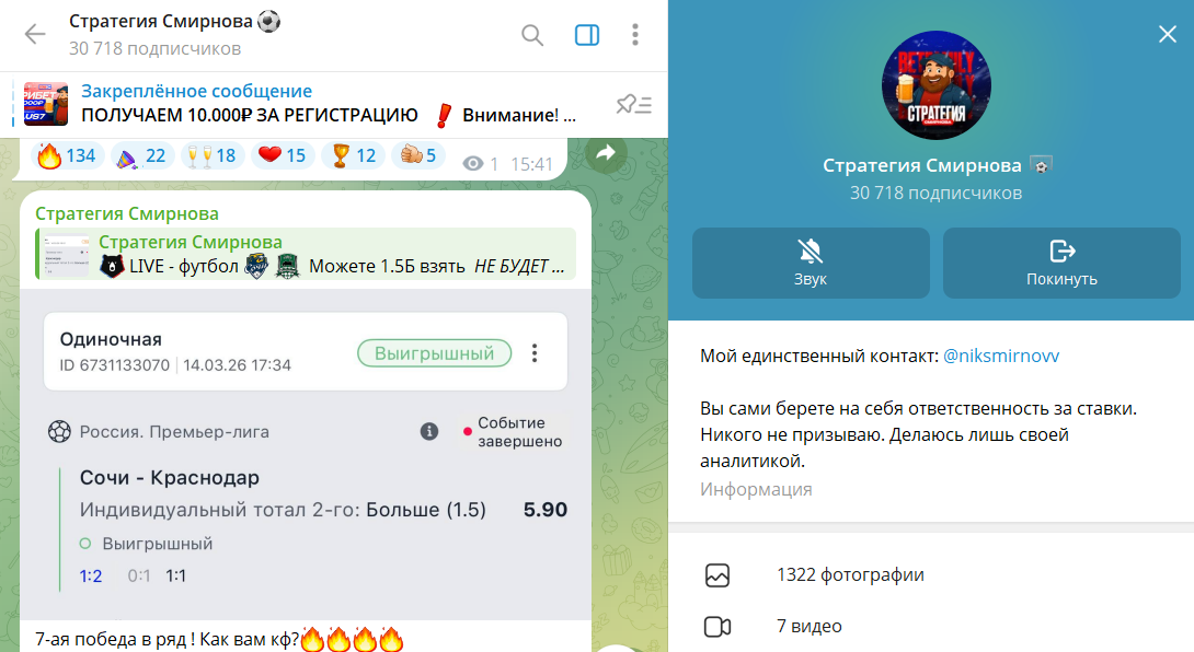 Вводные данные по каналу в телеграме Стратегия Смирнова