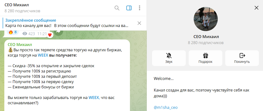 Вводные данные по проекту в телеграмме CEO Михаил с сигналами