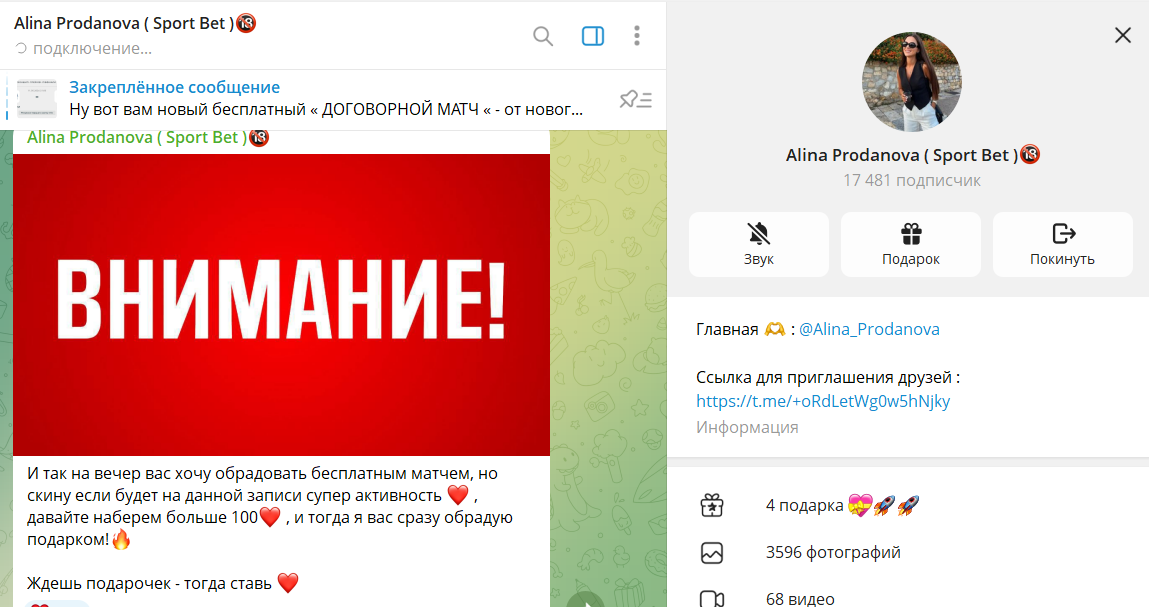 Вводные данные по проекту в телеграме Alina Prodanova (Sport Bet)