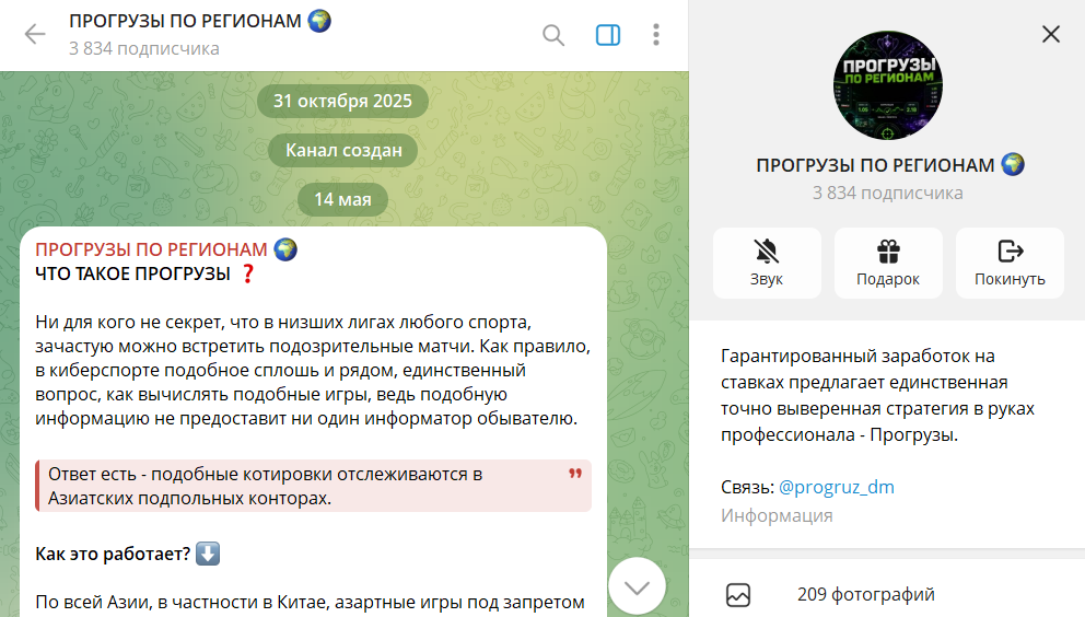 Дата регистрации канала в телеграмме Прогрузы по региона