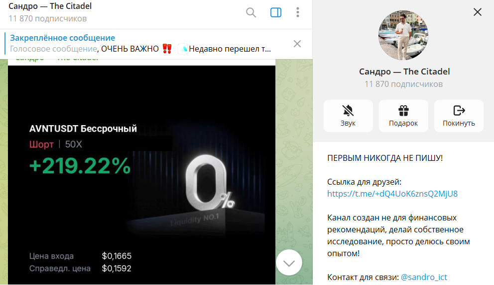 Когда канал Telegram Сандро — The Citadel был зарегистрирован