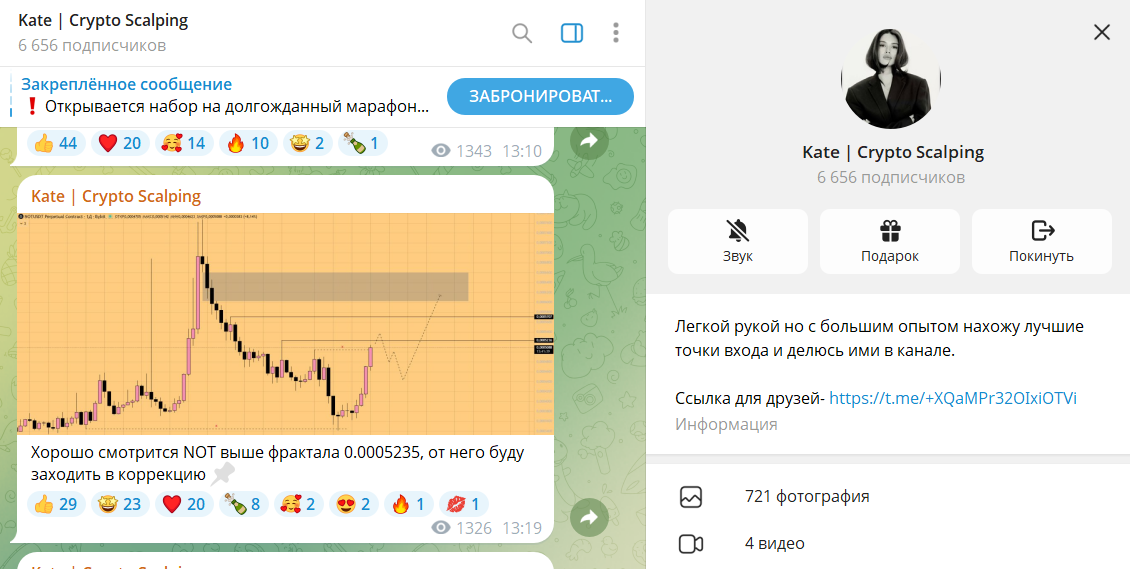 Обзор канала в телеграмме Kate Crypto Scalping