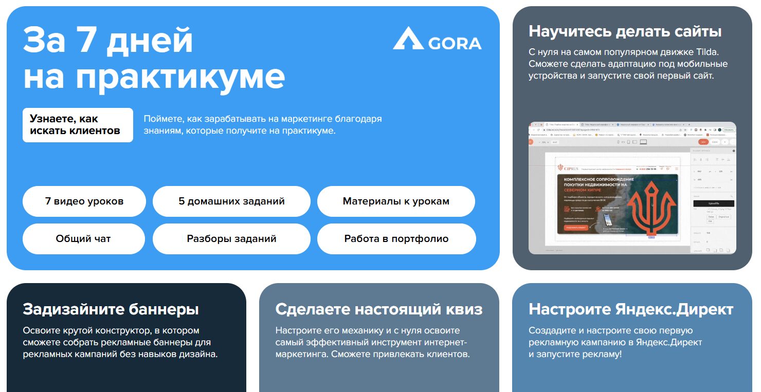 Описание курсов обучения на сайте gora-academy ru
