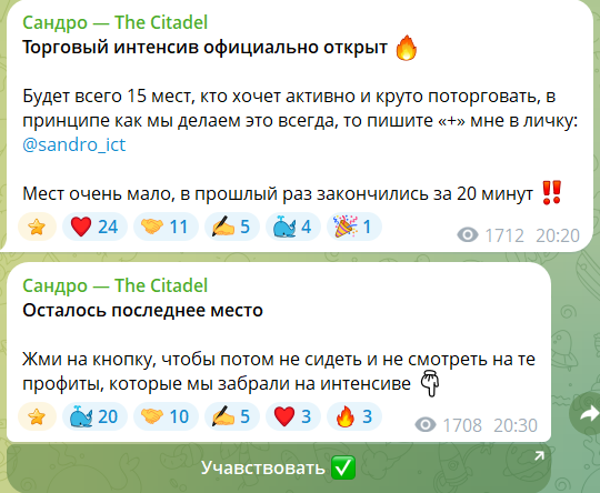 Закрытый интенсив на канале в телеграме Сандро — The Citadel