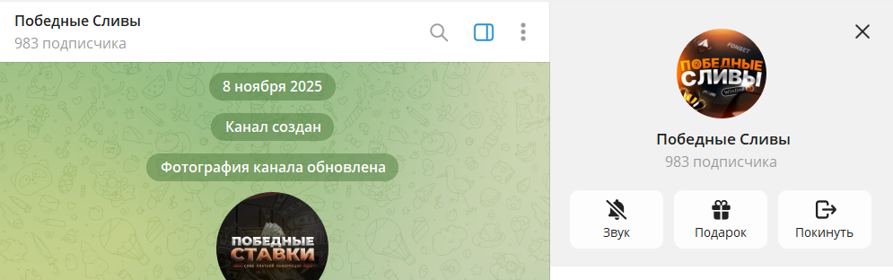 Дата регистрации канала в телеграме Победные сливы