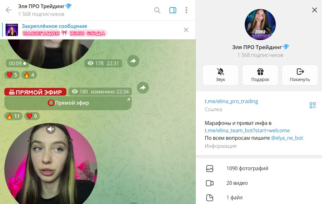 Описание канала в телеграмме Эля ПРО Трейдинг