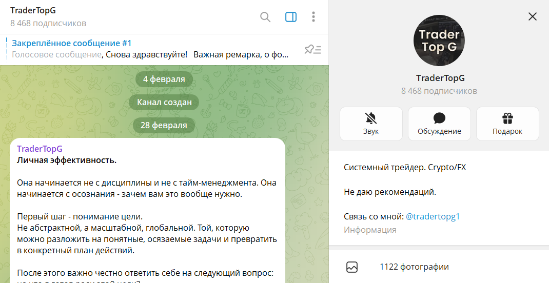 Дата регистрации канала в телеграмме TraderTopG