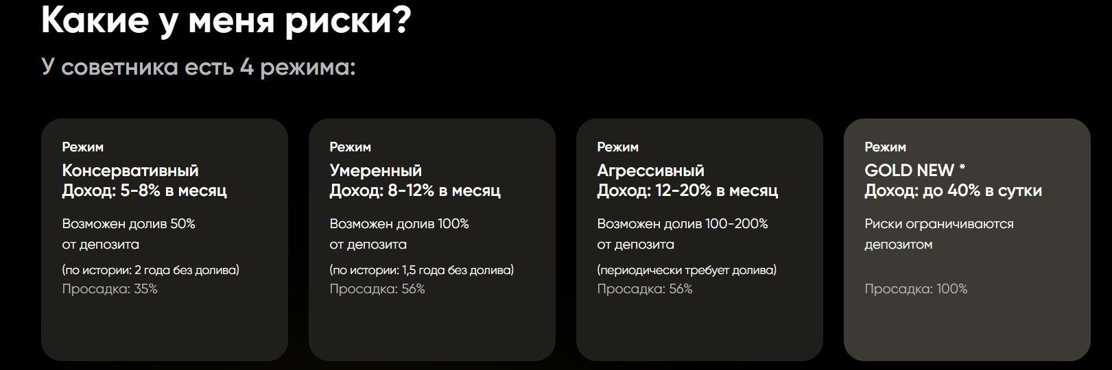 Режимы для торгов в боте в телеграме DRAGONFLY