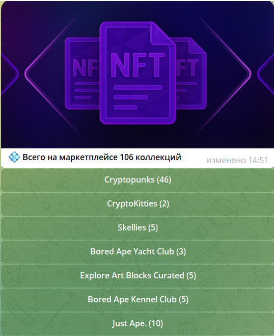 Коллекции в боте ТГ DragonMixer NFT