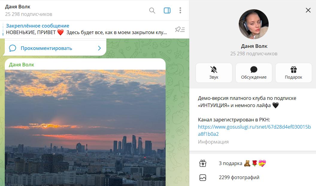 Общие сведения о канале в телеграме Даня Волк