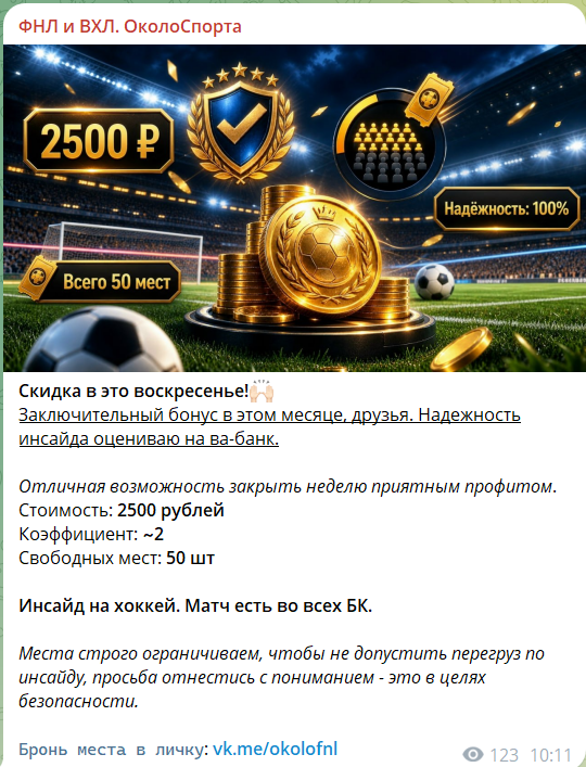 Стоимость платного инсайда на канале ТГ ФНЛ и ВХЛ. Околоспорта