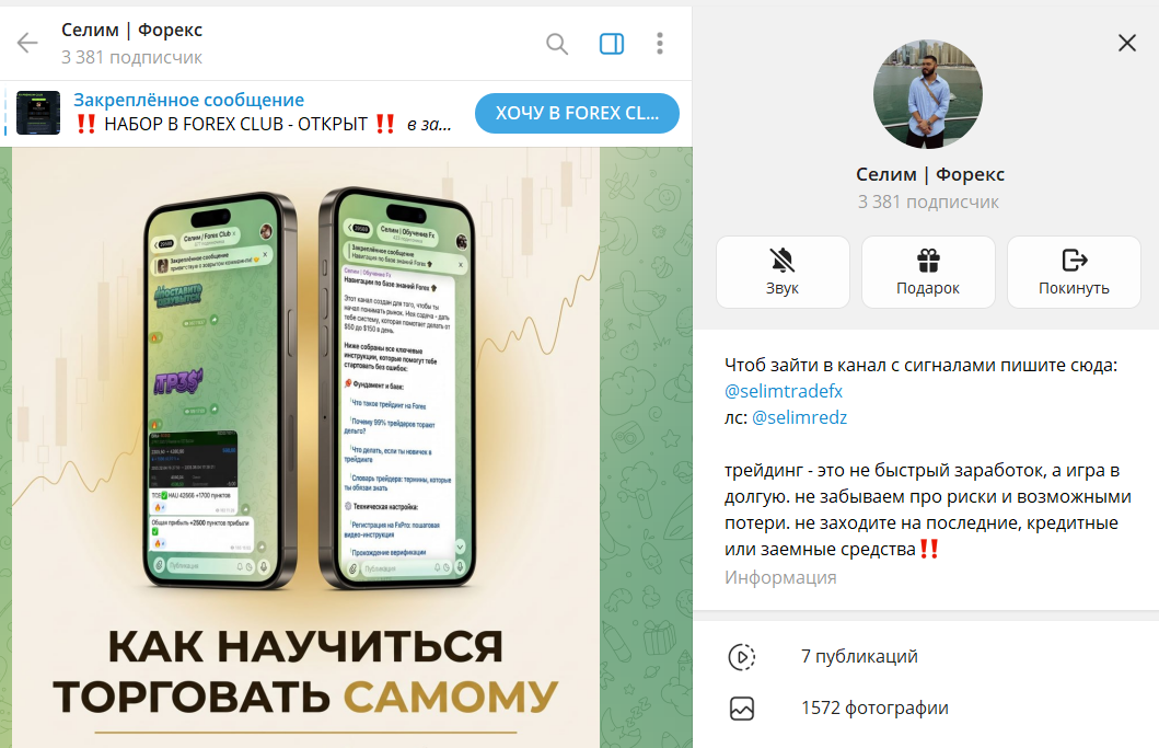 Сведения о проекте в телеграмме Селим Форекс