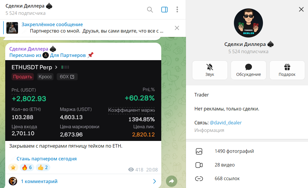 Сведения по проекту телеграм Сделки диллера