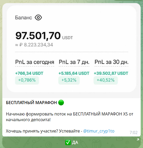 Закрытые марафоны на канале в телеграмме one trade money