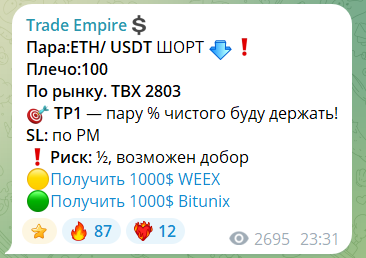 Бесплатный прогноз на канале Trade Empire в телеграмме